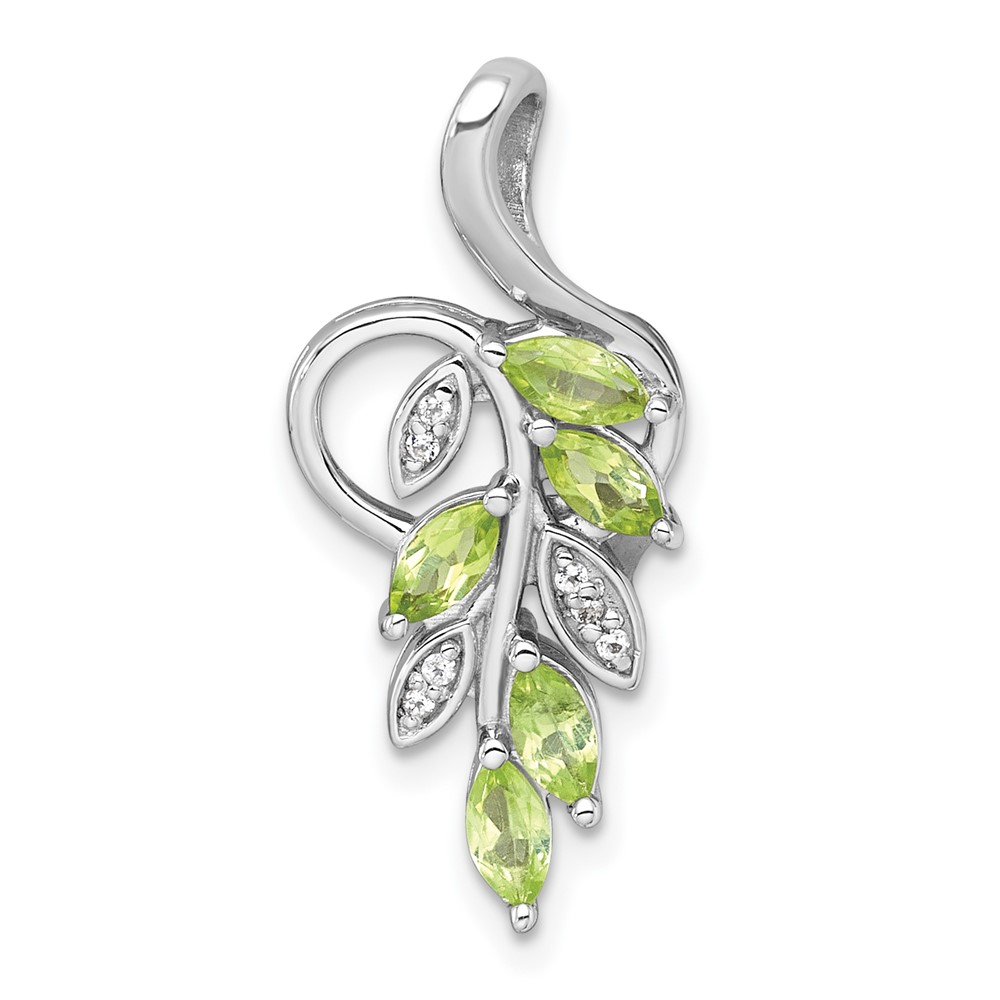 QP6020PE.jpg Sterling Silver Rhodium-plated Polished Peridot and White Topaz Leaves Chain Slide - Image 1