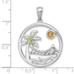 Sterling Silver Rhodium-plated Polished and Grooved Citrine and Peridot Beach Scene Circle Pendant - Image 4