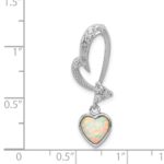Sterling Silver Rhodium Plated Opal and CZ Heart Pendant - Image 3