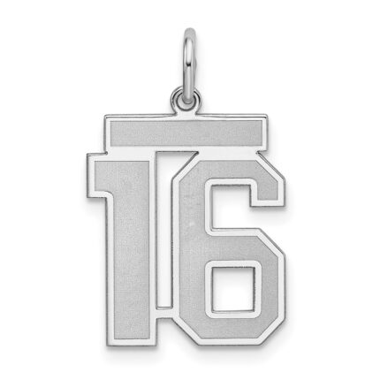 Sterling Silver/Rhodium-plated Satin Number 16 Charm