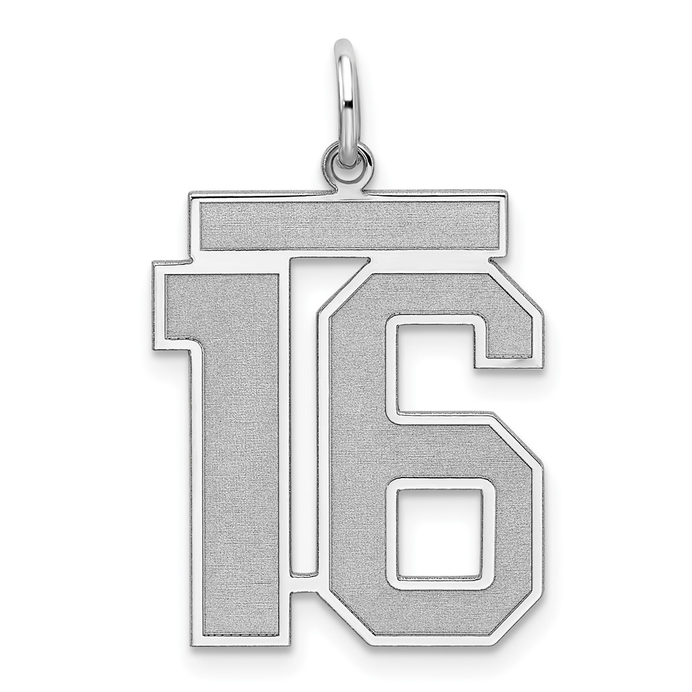 QPP16.jpg Sterling Silver/Rhodium-plated Satin Number 16 Charm - Image 1