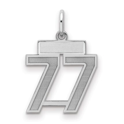 Sterling Silver/Rhodium-plated Satin Number 77 Charm