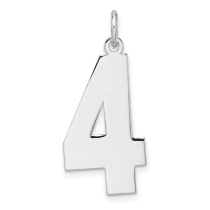 Sterling Silver/Rhodium-plated Polished Number 4 Charm