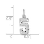 Sterling Silver Rhodium-plated Diamond-cut #5 Charm - Image 4