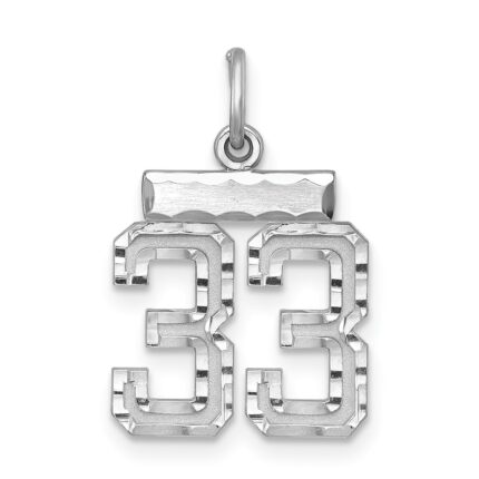 Sterling Silver Rhodium-plated Diamond-cut #33 Charm