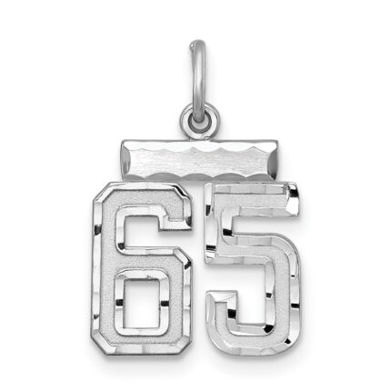 Sterling Silver Rhodium-plated Diamond-cut #65 Charm