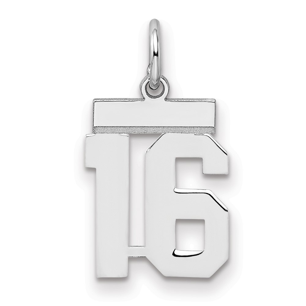 QSS16.jpg Sterling Silver/Rhodium-plated Polished Number 16 Charm - Image 1
