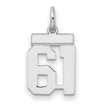 Sterling Silver/Rhodium-plated Polished Number 61 Charm