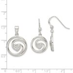Sterling Silver CZ Heart in Circle Pendant and Earrings Set - Image 5
