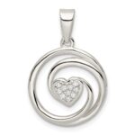 Sterling Silver CZ Heart in Circle Pendant and Earrings Set - Image 4