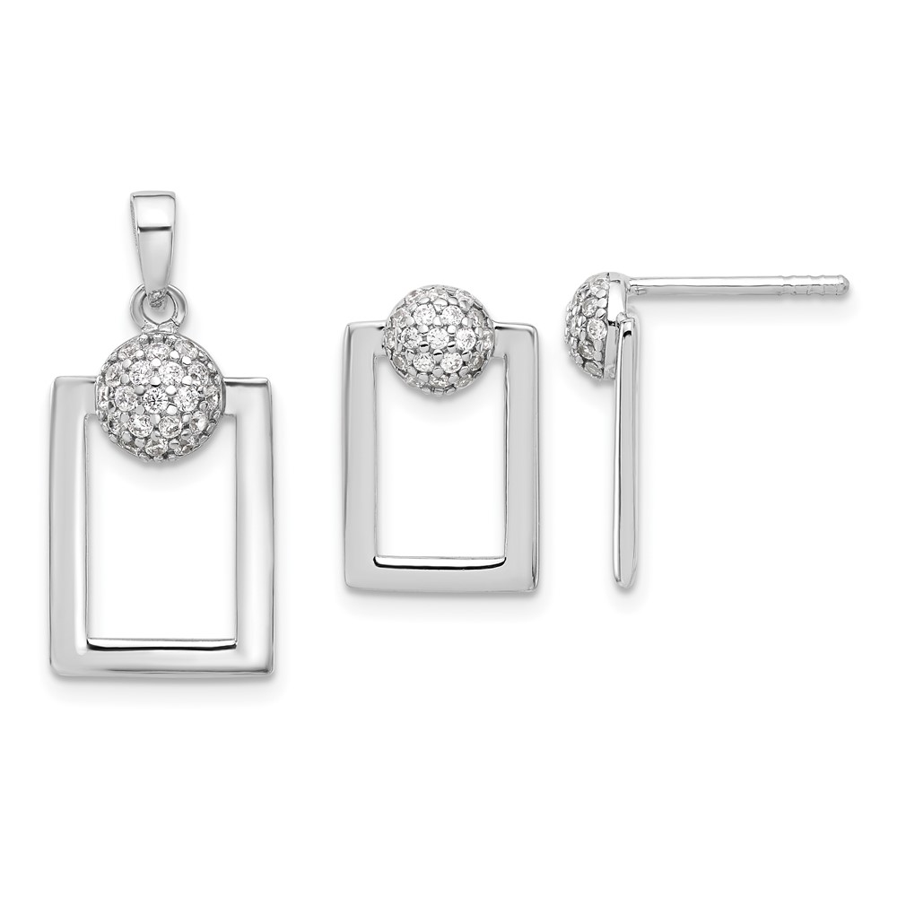 QST278.jpg Sterling Silver RH-plated Micro Pave CZ Rectangle Earrings and Pendant Set - Image 1