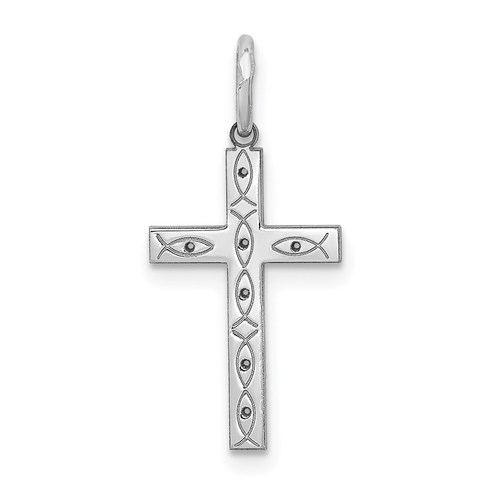 QXR112.jpg Sterling Silver Rhodium-plated Laser Designed Cross Pendant - Image 1