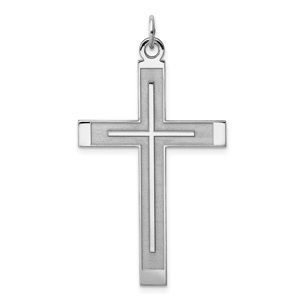 QXR116.jpg Sterling Silver Rh-plated Satin & Polished Laser Designed Cross Pendant - Image 1