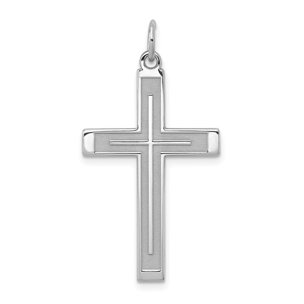 QXR117.jpg Sterling Silver Rhodium-plated Laser Designed Cross Pendant - Image 1