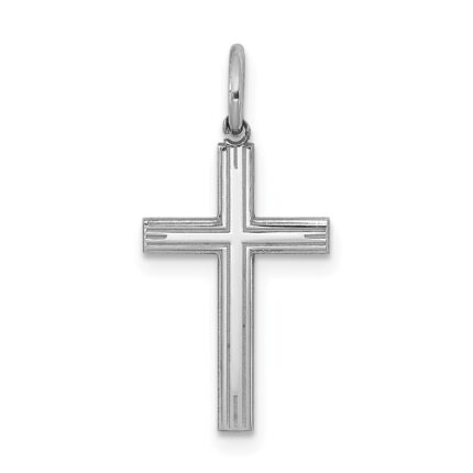 Sterling Silver Rhodium-plated Laser Designed Cross Charm
