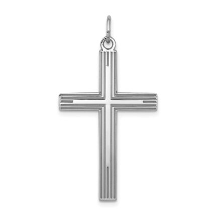 Sterling Silver Rhodium-plated Laser Designed Cross Pendant