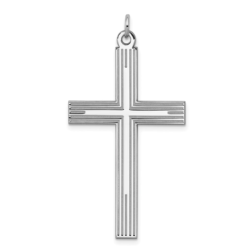 QXR123.jpg Sterling Silver Rhodium-plated Laser Designed Cross Pendant - Image 1