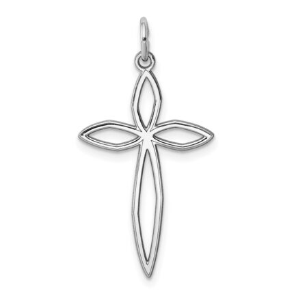 Sterling Silver Rhodium-plated Laser Designed Cross Pendant