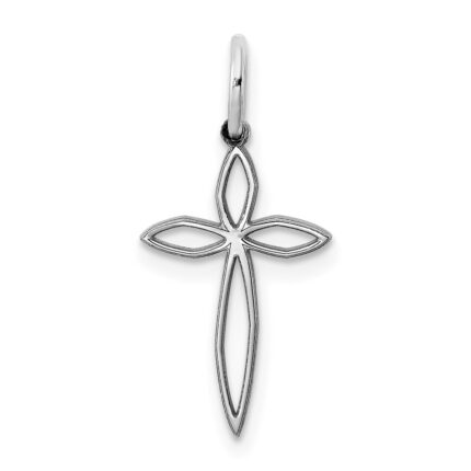 Sterling Silver Rhodium-plated Laser Designed Cross Charm