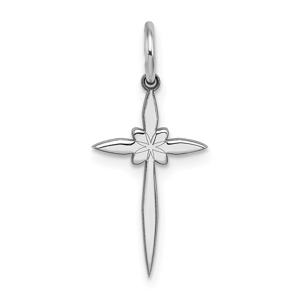 QXR128.jpg Sterling Silver Rhodium-plated Laser Designed Cross Charm - Image 1