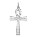 Sterling Silver Rhodium-plated Laser Designed Cross Pendant