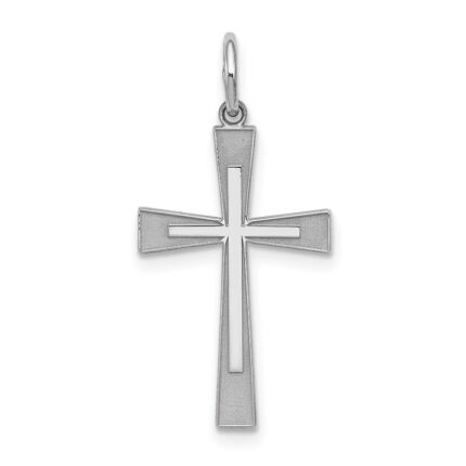 Sterling Silver Rhodium-plated Laser Designed Cross Pendant
