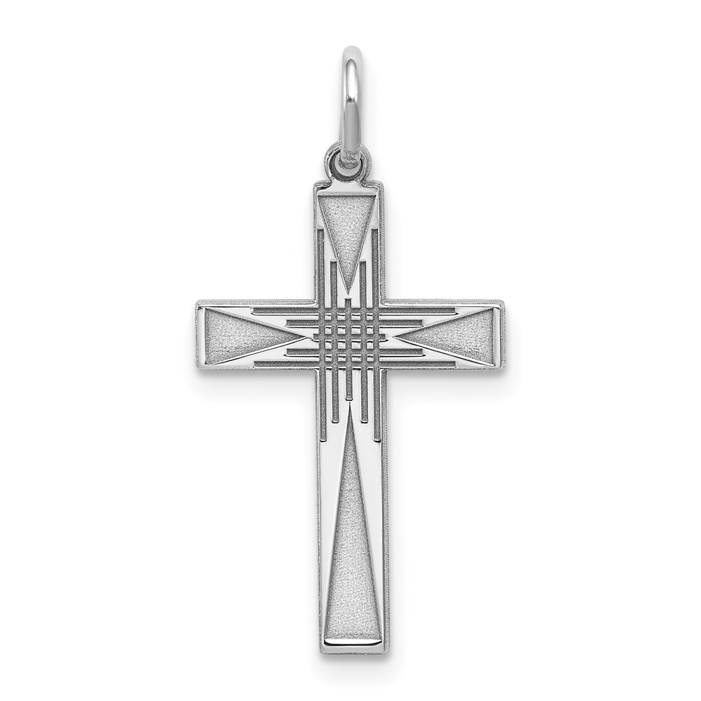 QXR171.jpg Sterling Silver Rhodium-plated Laser Designed Cross Pendant - Image 1
