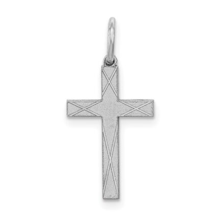 Sterling Silver Rhodium-plated Laser Designed Cross Charm