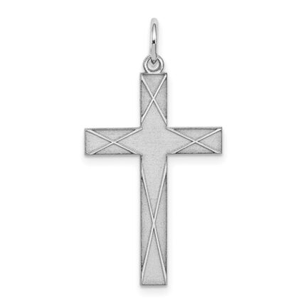 Sterling Silver Rhodium-plated Laser Designed Cross Pendant
