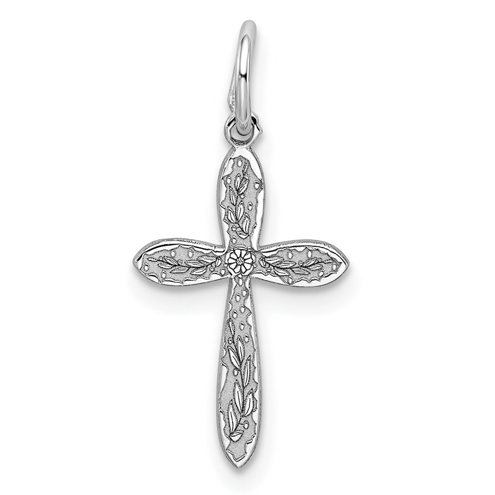 QXR182.jpg Sterling Silver Rhodium-plated Laser Designed Cross Charm - Image 1