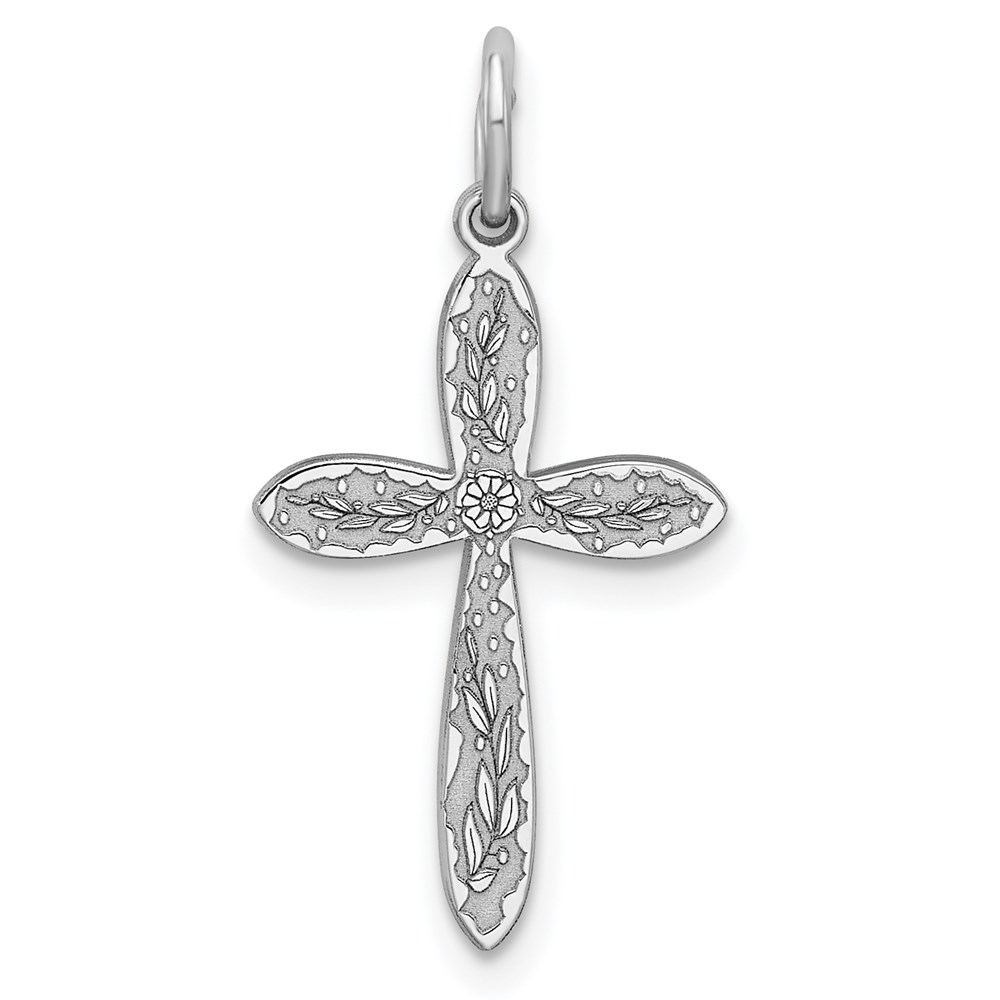 QXR183.jpg Sterling Silver Rhodium-plated Laser Designed Cross Pendant - Image 1