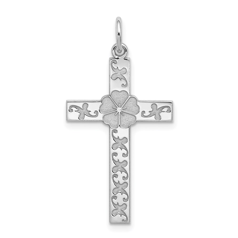 QXR190.jpg Sterling Silver Rhodium-plated Laser Designed Cross Pendant - Image 1