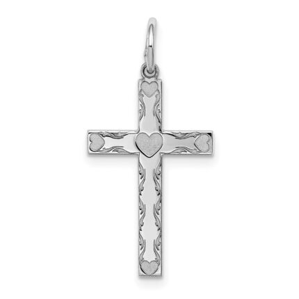 Sterling Silver Rhodium-plated Laser Designed Cross Pendant
