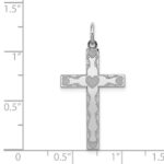 Sterling Silver Rhodium-plated Laser Designed Cross Pendant - Image 3