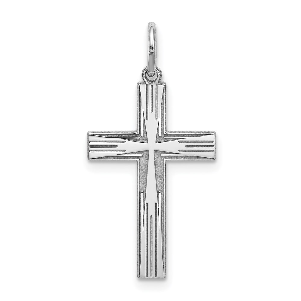 QXR211.jpg Sterling Silver Rhodium-plated Laser Designed Cross Pendant - Image 1
