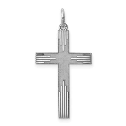 Sterling Silver Rhodium-plated Laser Designed Cross Pendant