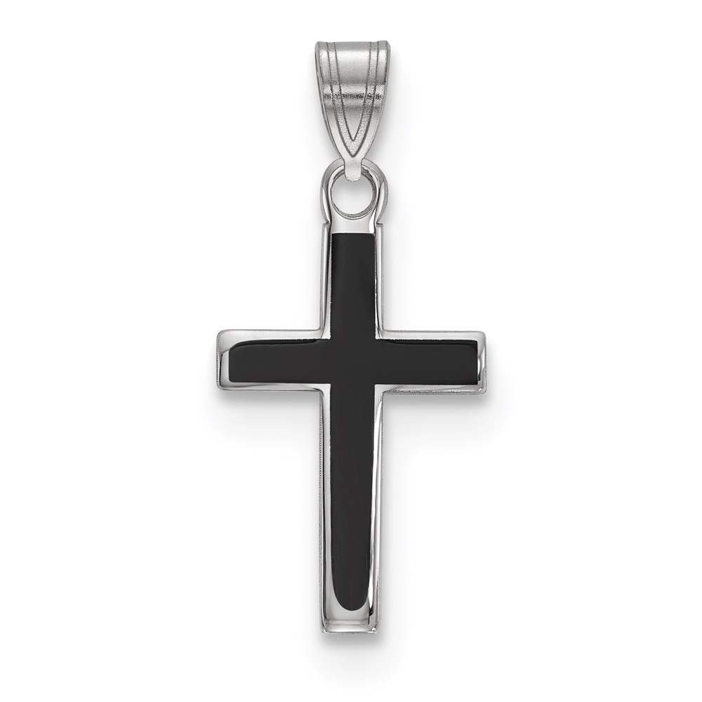 QXR272.jpg Sterling Silver Rhodium-plated Black Enameled Cross Charm - Image 1