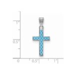 Sterling Silver Rhodium-plated Blue Enameled Cross Hatch Cross Charm - Image 3