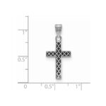 Sterling Silver Rhodium-plated Black Enameled Cross Hatch Cross Charm - Image 4