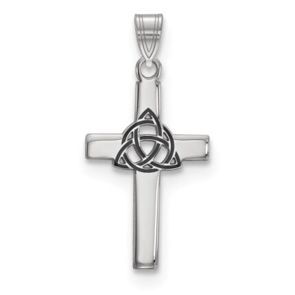 Sterling Silver Rhodium-plated Black Enameled Trilogy Cross Charm
