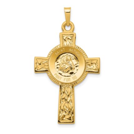14k Polished Solid Cross with St Anthony Medal Pendant