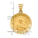 14k Polished and Satin Hollow Sacred Heart of Jesus Medal Round Pendant - Image 3