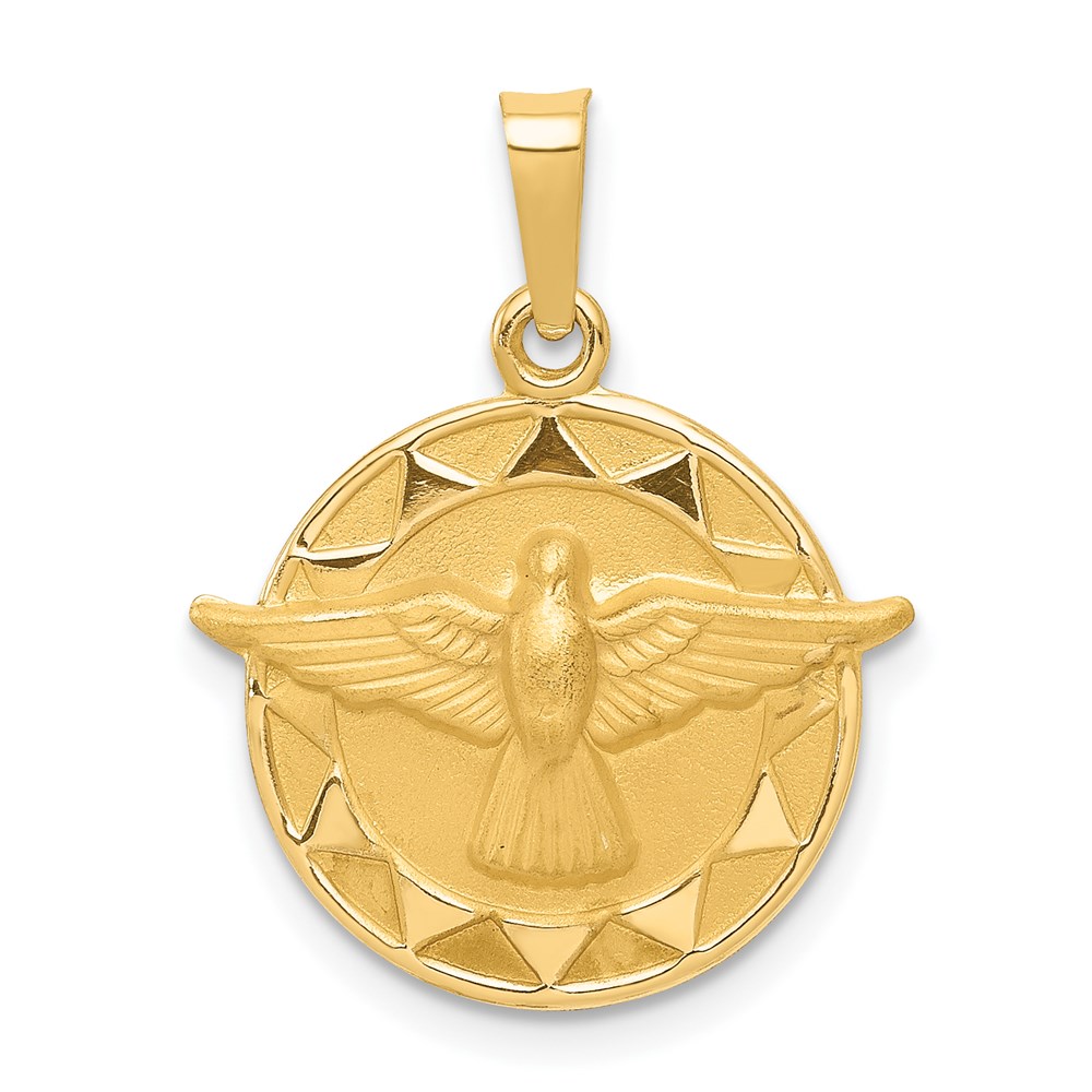 REL159.jpg 14k Polished and Satin Hollow Holy Spirit Medal Round Pendant - Image 1