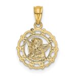 14k and White Rhodium Scalloped Frame Cherub Round Pendant - Image 3