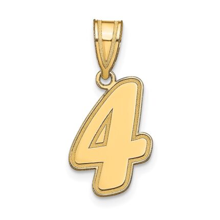 14k Brushed Border Script Number 4 Pendant