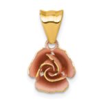 14k with Rose-tone Rhodium Brushed Rose Flower Pendant