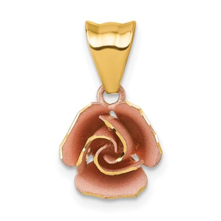 14k with Rose-tone Rhodium Brushed Rose Flower Pendant