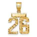 14k Small Brushed Diamond-cut Number 26 Charm