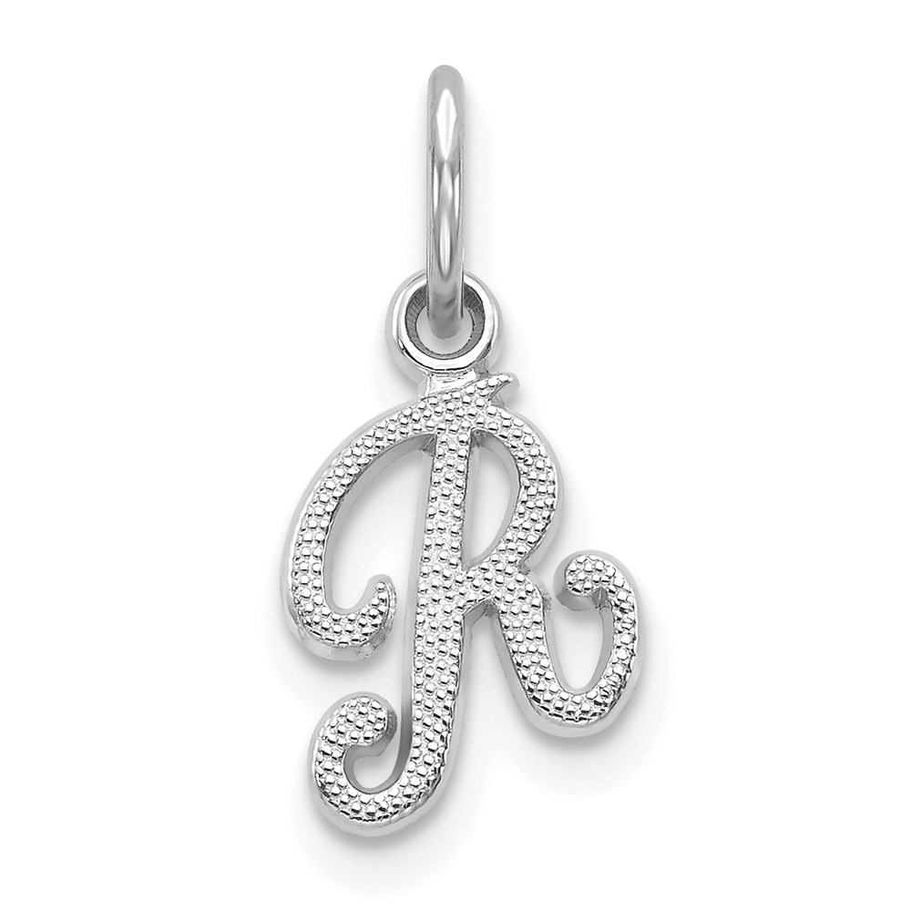 WCH138-R.jpg 14KW White Gold Casted Script Letter R Initial Charm - Image 1