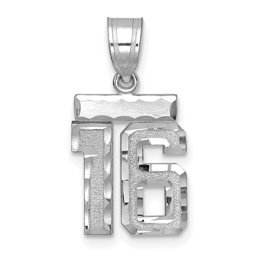 WSN16.jpg 14kw Small Brushed Diamond-cut Number 16 Charm - Image 1